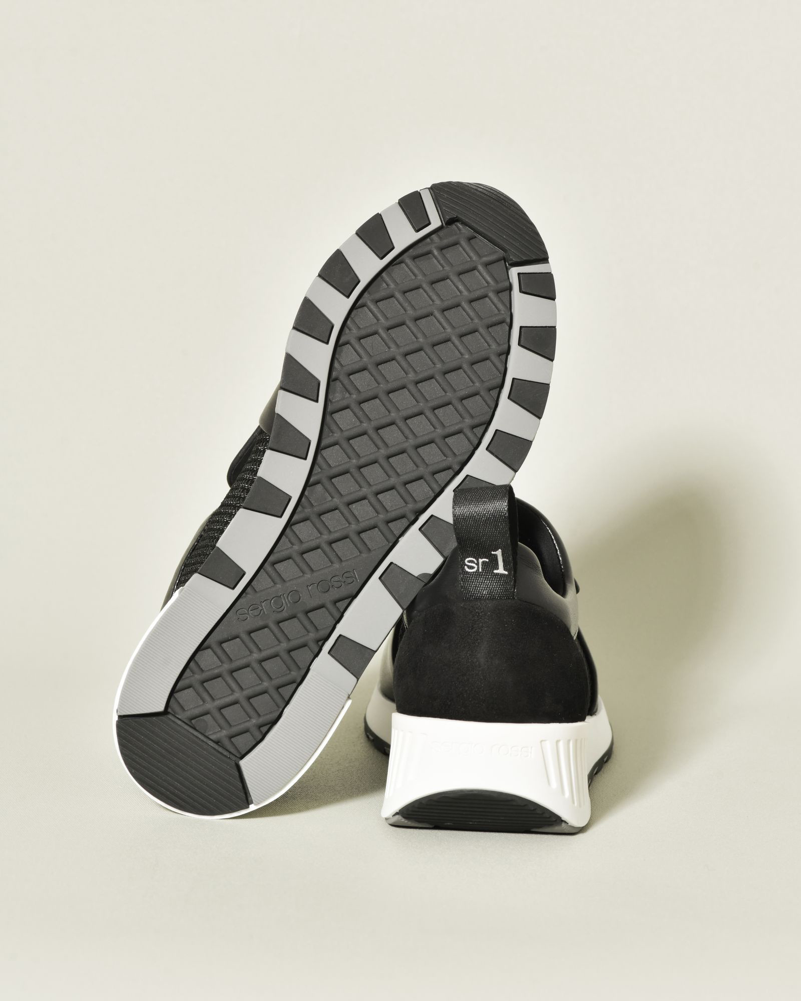 Sneakers en cuir noir à plateforme légère Sergio Rossi
