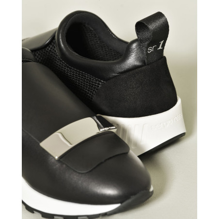 Sneakers en cuir noir à plateforme légère Sergio Rossi