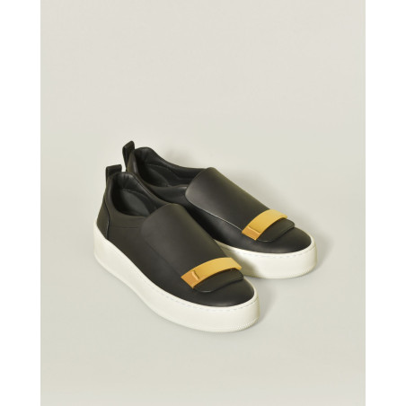 Sneakers en cuir noir à plateforme légère Sergio Rossi
