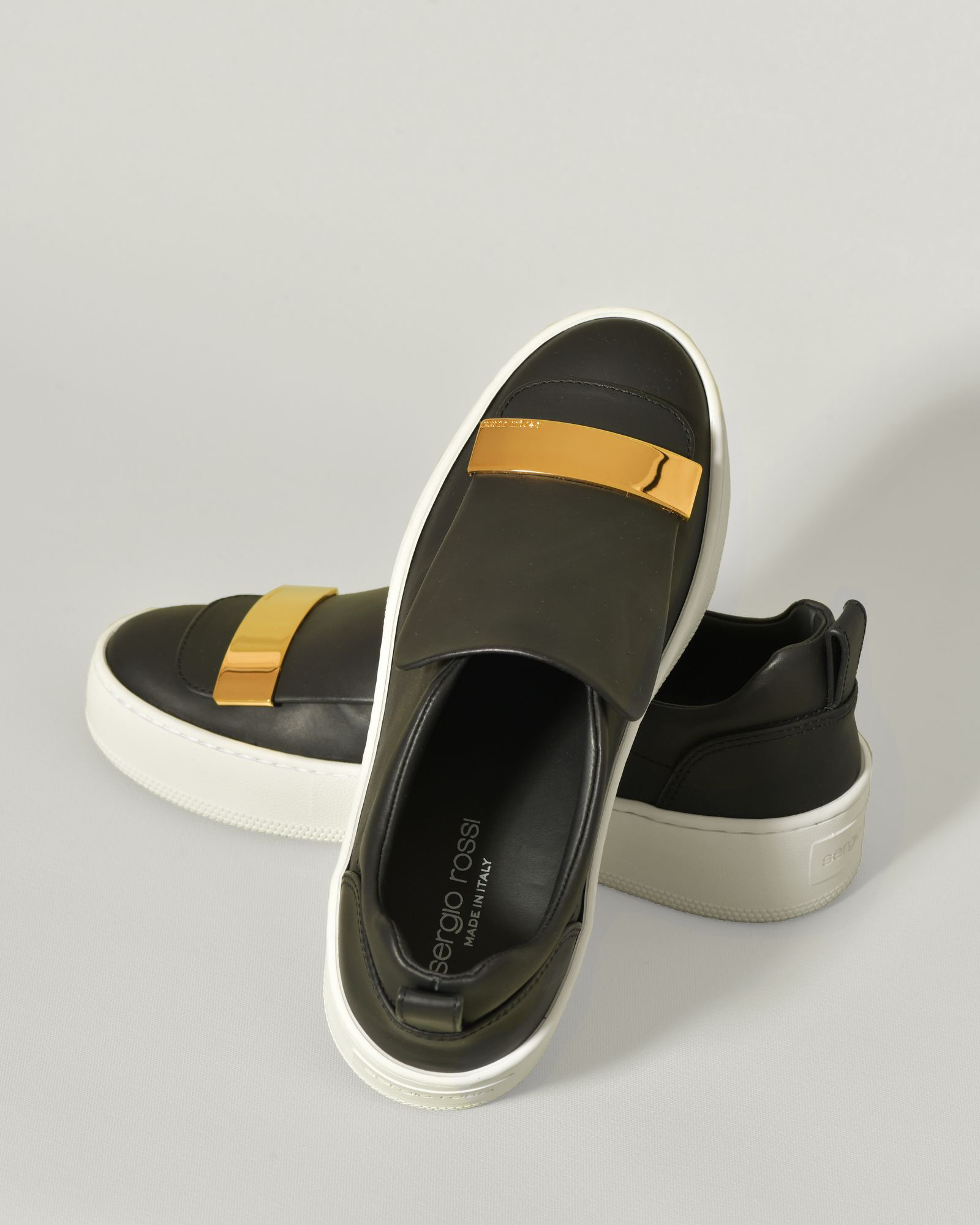 Sneakers en cuir noir à plateforme légère Sergio Rossi