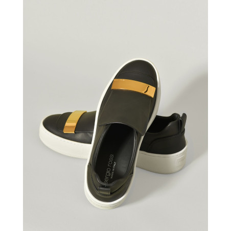 Sneakers en cuir noir à plateforme légère Sergio Rossi