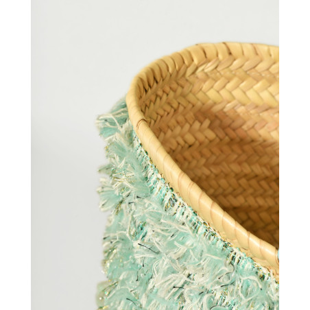 Sac panier en raphia tressé à détails frangés turquoise