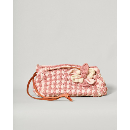 Sac en maille crochet rose à fleur appliquée Caterina Bertini