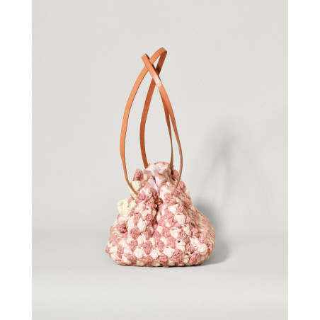 Sac en maille crochet rose à fleur appliquée Caterina Bertini