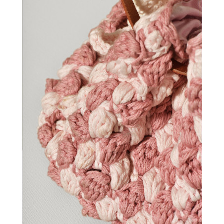 Sac en maille crochet rose à fleur appliquée Caterina Bertini