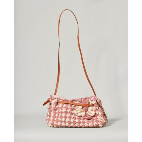 Sac en maille crochet rose à fleur appliquée Caterina Bertini