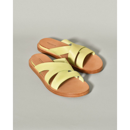 Sandales plates vertes en cuir Brador