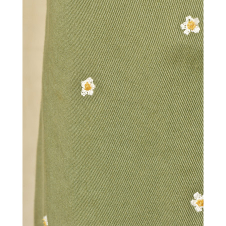 Jean large kaki à broderies marguerite Front Street