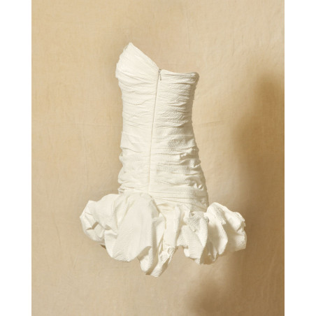 Robe bustier drapée blanche à volants Edward Achour