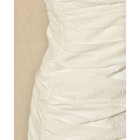 Robe bustier drapée blanche à volants Edward Achour