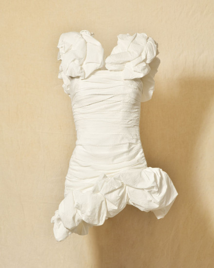 Robe bustier drapée blanche à volants Edward Achour