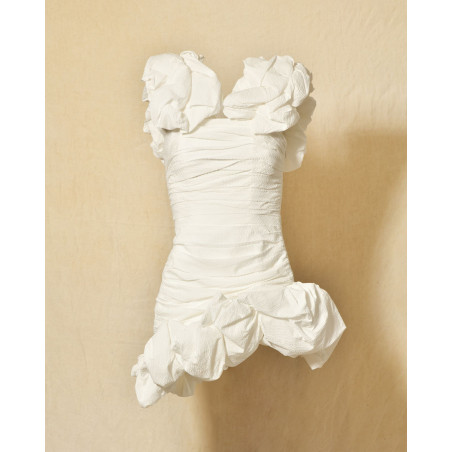 Robe bustier drapée blanche à volants Edward Achour