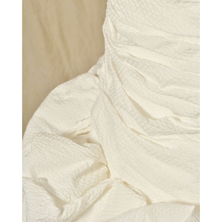 Robe bustier drapée blanche à volants Edward Achour