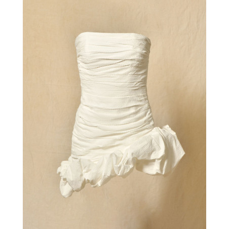 Robe bustier drapée blanche à volants Edward Achour