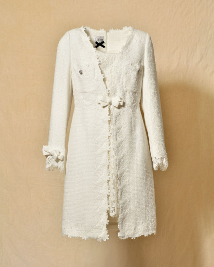 Robe en tweed et dentelle blanche Edward Achour