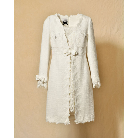 Robe en tweed et dentelle blanche Edward Achour
