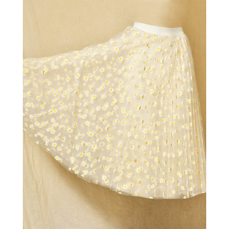 Jupe longue en tulle à imprimé marguerite Edward Achour