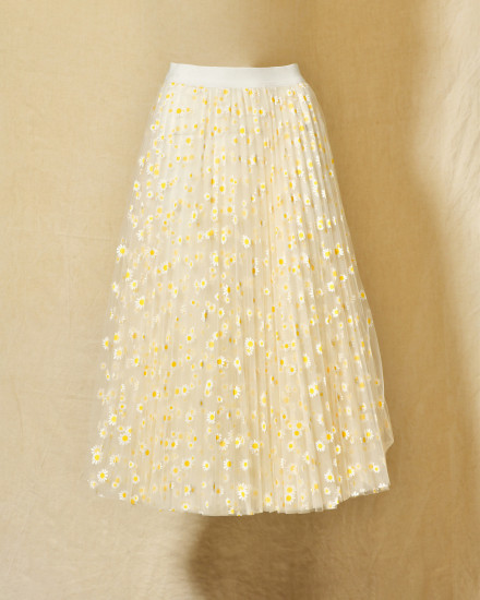 Jupe longue en tulle à imprimé marguerite Edward Achour