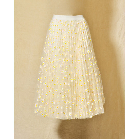 Jupe longue en tulle à imprimé marguerite Edward Achour