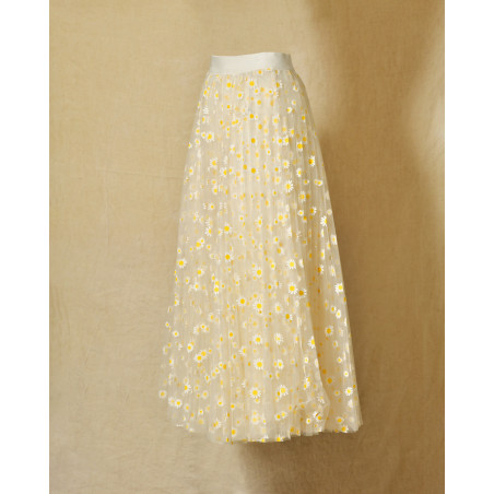 Jupe longue en tulle à imprimé marguerite Edward Achour