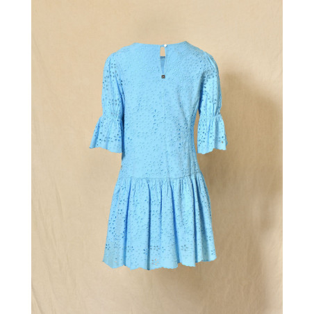 Robe évasée bleu ciel en broderie anglaise Inova