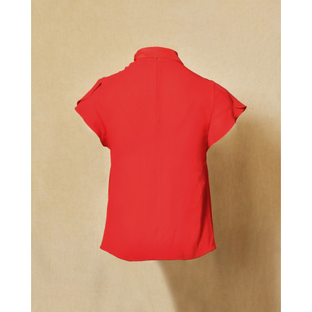 Blouse en crêpe rouge à col lavallière Red Valentino