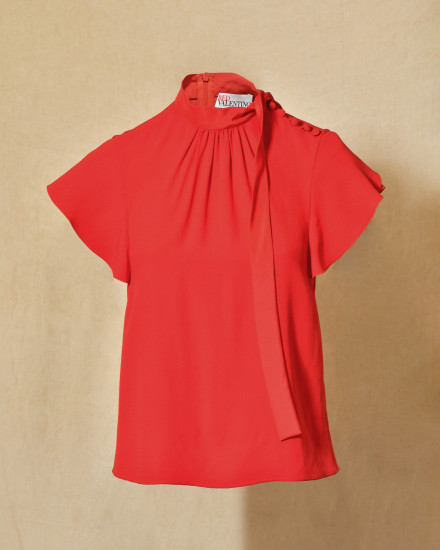 Blouse en crêpe rouge à col lavallière Red Valentino