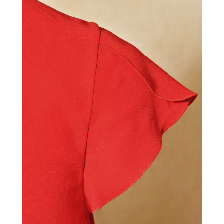 Blouse en crêpe rouge à col lavallière Red Valentino