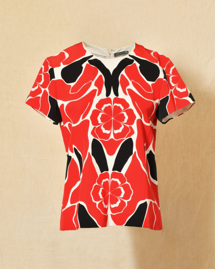 Top en soie blanc à imprimé fantaisie rouge Alexander Mcqueen