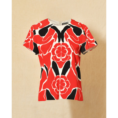 Top en soie blanc à imprimé fantaisie rouge Alexander Mcqueen