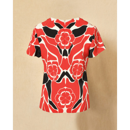 Top en soie blanc à imprimé fantaisie rouge Alexander Mcqueen