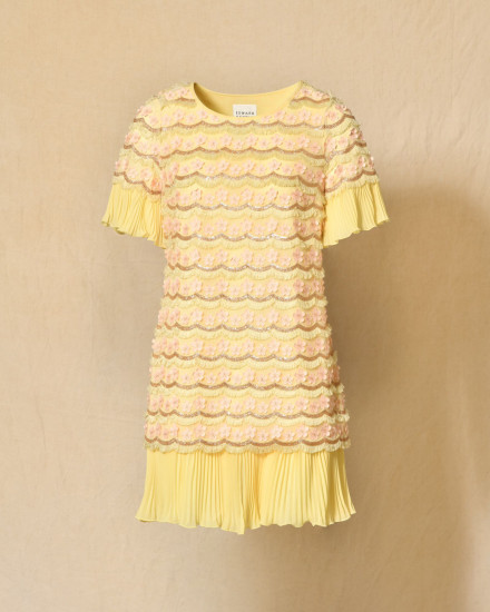 Robe élégante jaune pâle à broderies fleuris Edward Achour