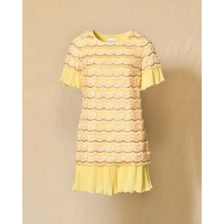 Robe élégante jaune pâle à broderies fleuris Edward Achour