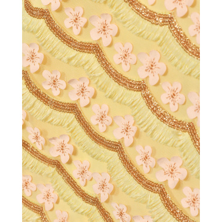 Robe élégante jaune pâle à broderies fleuris Edward Achour