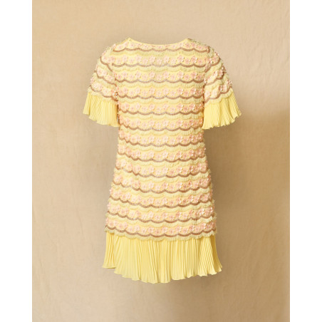 Robe élégante jaune pâle à broderies fleuris Edward Achour