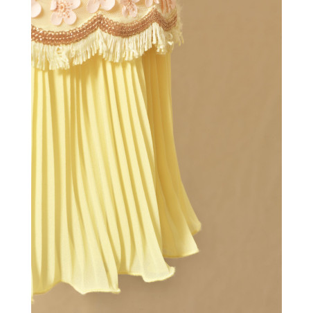 Robe élégante jaune pâle à broderies fleuris Edward Achour