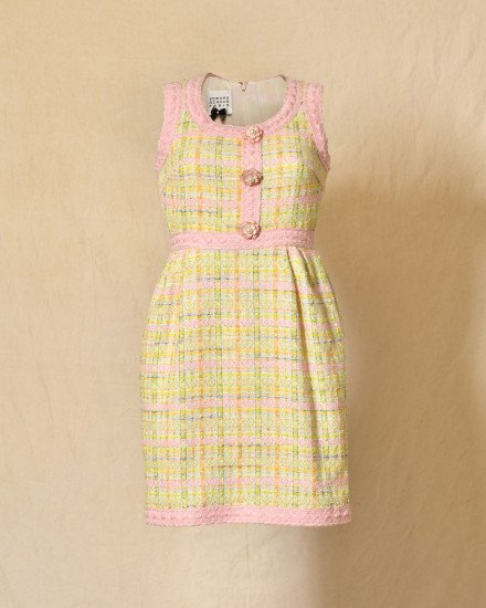 Robe sans manches en tweed vert pastel Edward Achour