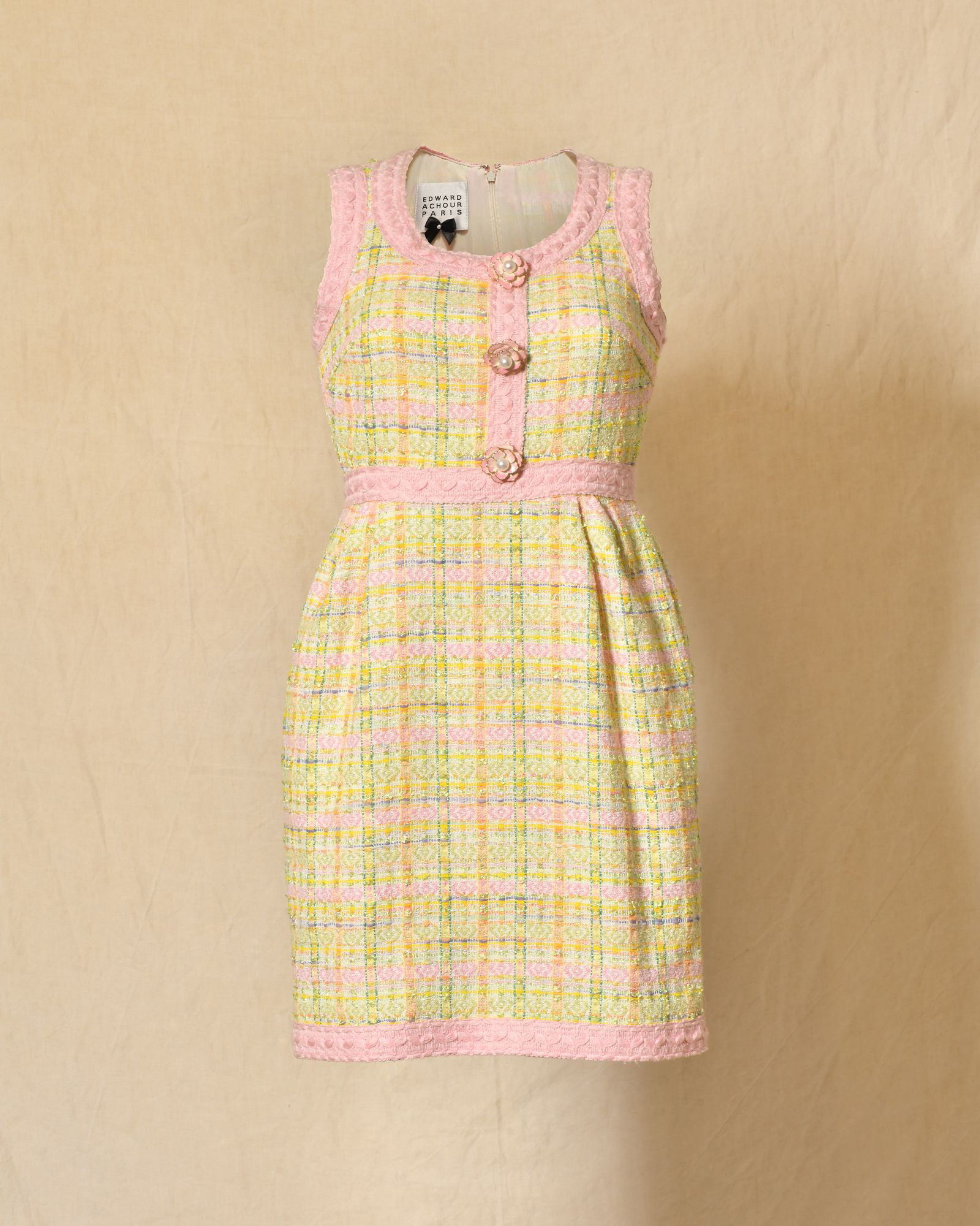 Robe sans manches en tweed vert pastel Edward Achour