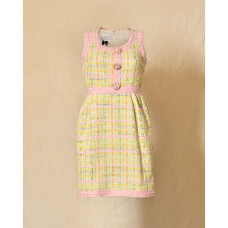 Robe sans manches en tweed vert pastel Edward Achour