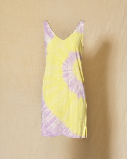 Robe en lin sans manches tie & dye jaune et lilas Ma Petite Capsule