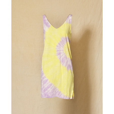 Robe en lin sans manches tie & dye jaune et lilas Ma Petite Capsule