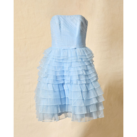 Robe patineuse bleu pastel volantée Edward Achour