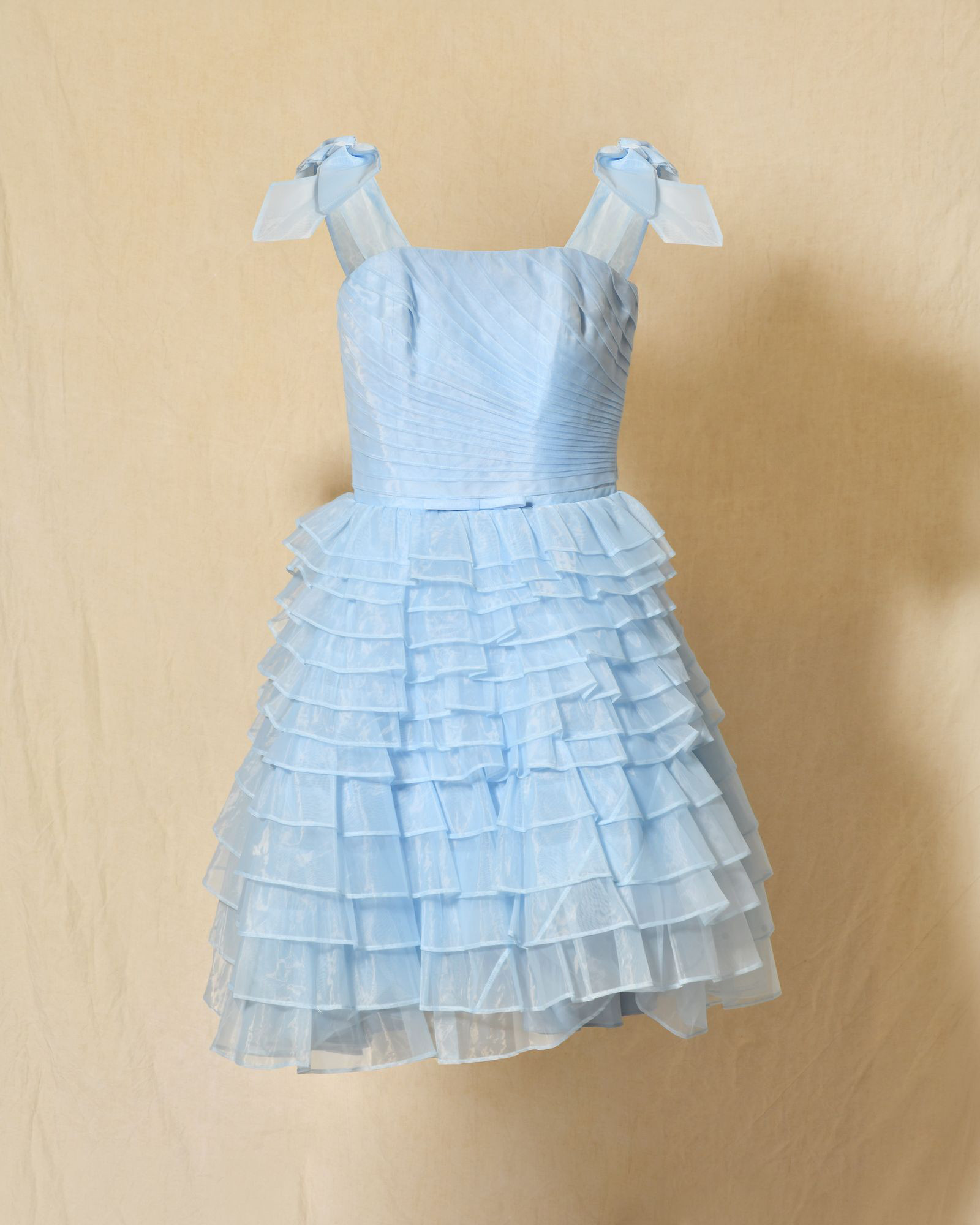 Robe patineuse bleu pastel volantée Edward Achour