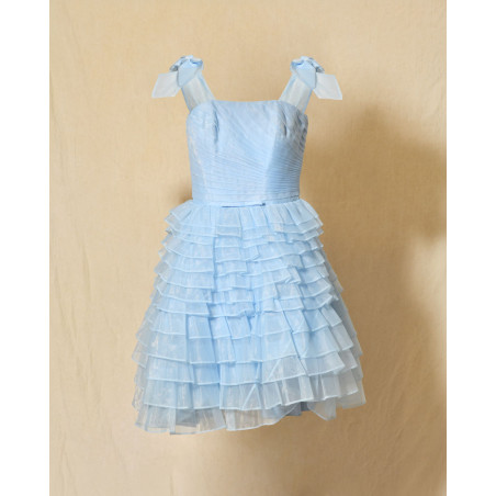 Robe patineuse bleu pastel volantée Edward Achour