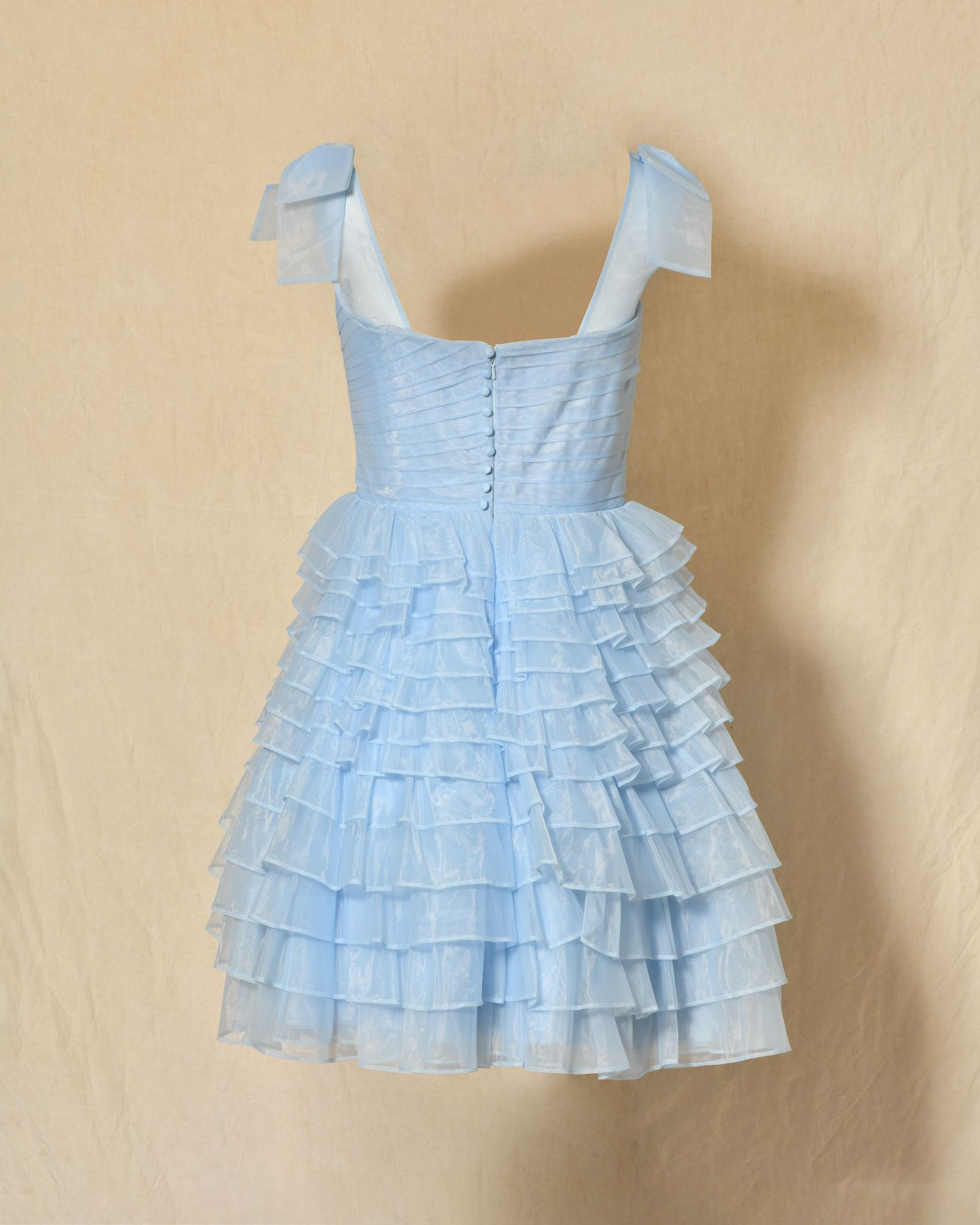 Robe patineuse bleu pastel volantée Edward Achour