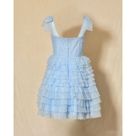 Robe patineuse bleu pastel volantée Edward Achour