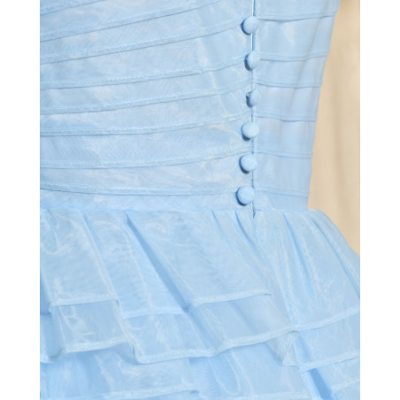 Robe patineuse bleu pastel volantée Edward Achour