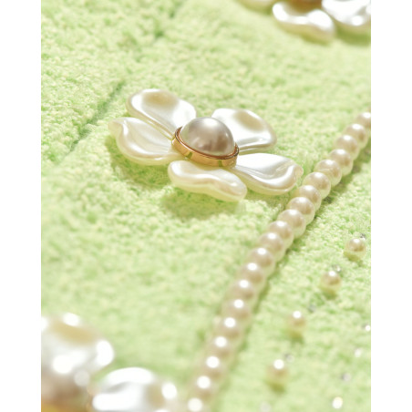 Manteau en tweed vert pastel orné de perles Edward Achour