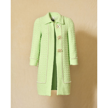 Manteau en tweed vert pastel orné de perles Edward Achour