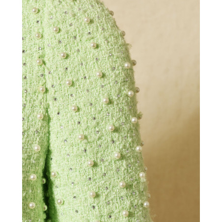 Manteau en tweed vert pastel orné de perles Edward Achour